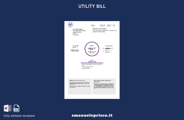 modello di bolletta delle utenze BT del Regno Unito in stile verificato